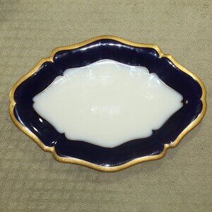 GM Guerin Limoge France Large 18" x 12.75"  Cobalt Blue Gold Filagree Platter